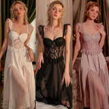 hulianfu Sexy Night Dress Women Lace Sleepwear Mesh Sling Camisole Long Robe Nightgown Pajamas Sets Party Lingerie Set Home Suit Nighty