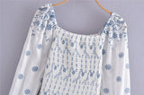 Hulianfu Spring Summer Vintage New Fashion Women Embroidered Elastic Square Neck Puff Long Sleeve Short Mini Dress