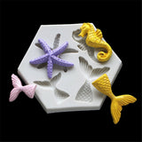 HULIANFU Mermaid Starfish Seahorse Shaped Silicone Mold DIY Fondant Cake Decorating Tool Epoxy Resin Glue Mold Kitchen Baking Accessories