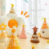 HULIANFU ins Kids Yellow Flower Birthday Hat Little Daisy Party Hat Baby Shower Headwear White Happy Birthday Smile Headband