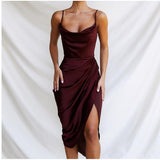 European And American-Style Women's ClothinginsHigh-Profile Figure Sexy Suspender Pleated Dress Slit Dress Irregular Skirt New