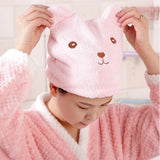 HULIANFU New Dry Hair Cap Towel Strong Absorbing Cute Bear Hat Quick-dry Cartoon Head Wrap Soft Shower Cleaning Supplies Home Hair Drying