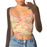 Hulianfu Rteyno Women s Summer Mini Sling Vest Sleeveless Backless V Neck Lace Trim Floral Camisole