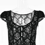 hulianfu Alinemyer Square Collar Black Mini Dress  Summer Sexy High Waist Short Sleeve Beachwear Bodycon Hollow Out Sundress Female