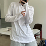 Hulianfu Summer Women's Casual Solid Color Round Neck Long Sleeve Loose T-Shirt