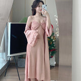 hulianfu Lace Nighty&Robe Set Kimono Bathrobe Gown Sleep Suit Women Sleepwear Nightwear Loungewear Spring Summer Satin Home Dress