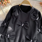hulianfu Korean Diamonds Bowknot Pullover Sweatshirt Causal Long Sleeve O-neck Hoodies Autumn New Sweet Women Jumper  6E145