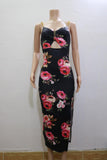Hulianfu Sexy Spaghetti Strap Backless Floral Midi Bodycon Dress Women 2023 Summer Black  Metal Chain Party Long Dresses For Women