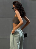 Hulianfu Fashion High Street Cargo Pants Women Casual Sweatpants Solid Loose Trousers Drawstring Waist Wide Leg Pants Y2K Party