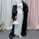 hulianfu Summer Eid Djellaba Abaya Dubai Shiny Soft Puff Sleeves Muslim Dress Silky Abaya Dubai Turkey Muslim Dress Islam Abayas WY800