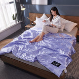 HULIANFU Luxury Emulation Silk Quilted Quilt Queen High End Spring Summer Satin Quilts Mechanical Wash Soft Comfortable Thin Comforter