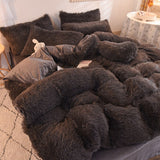 HULIANFU Nordic Pure Color Plush Duvet Cover Set with Sheet Pillow Covers Furry Winter Warm Kawaii Bedding Set Luxury Single Bed Sets