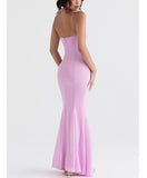 hulianfu Sexy V Neck Sling Backless Maxi Mermaid Dress Elegant Pink Spaghetti Strap Bodycon Long Dress Mermaid Gown Celebrity Party Dress