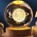HULIANFU New 80mm K9 Crystal Solar System Planet Globe 3D Laser Engraved Sun System Ball with Touch Switch LED Light Base Astronomy Gifts