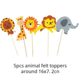 HULIANFU Wild Jungle Party Cake Topper Kids Happy Birthday  Animal Cake Flag Boy Birthday Party Decoration Children Forest Party Supplies