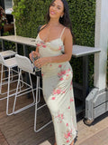Hulianfu Fashion Flower Print Spaghetti Strap Dress Women Elegant V Neck Backless Midi Dresses 2023 Summer New Sweet Ladies Vestidos