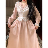 Hulianfu Corduroy Dress for Women 2023 New Fashion Fairycore Splicing Midi Dress Elegant Lantern Sleeve V Neck Y2k Vintage Dress