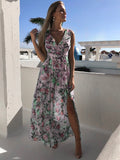 hulianfu Summer Chiffon Long Dress Women Elegant Ladies Fashion Print Boho Beach Midi Dresses For Woman Sexy Split Maxi Vestidos