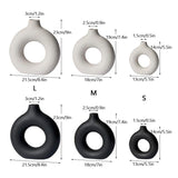 HULIANFU VILEAD Black Circular Hollow Ceramic Vase Donuts Nordic Flower Pot Home Decoration Accessories Office Living Room Interior Decor