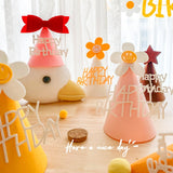 HULIANFU ins Kids Yellow Flower Birthday Hat Little Daisy Party Hat Baby Shower Headwear White Happy Birthday Smile Headband