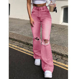Hulianfu new style micro-bladed jeans women's ripped European and American high-waisted wide-leg flared trousers all-match loose