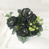 HULIANFU 2023 30cm Rose Pink Silk Peony Artificial Flowers Bouquet 5 Big Head and 4 Bud Cheap Fake Flowers for Home Wedding Decoration indoor