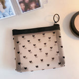 HULIANFU Mesh Cosmetic Makeup Bags Case Holder Cute Transparent Zipper Black Heart Printed Pencil Pen Case Pouch Convenient To Carry
