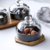 HULIANFU New Ceramic Dessert Bowl Snack Dish Taste Fruit Salad Ice Cream  Pudding Cup With Bamboo Tray Glass Cover Creative Tableware