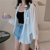 Hulianfu Shirts Women Sun Protection Loose All-match Summer Korean Style Casual Solid Tops Fashion Simple Chic Outerwear Thin Baggy Soft