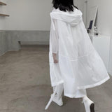 Hulianfu Jackets Women Hooded Chic Solid Breathable Casual Summer Simple Sun-proof Harajuku Long Style Streetwear Baggy Mujer Clothing