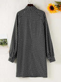 Fashion OL Bohemian Dress Women Puff Sleeve Sundress Casual Polka Dot Knee Vestido Party Holiday Turtleneck Robe Longue 7