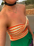 Knitted Corset Crop Tops Sleeveless Cut Out Top Twist Front Y2K Clothes Women Tube Top Striped Tanks Cami Vest Green Top Summer