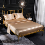 HULIANFU Luxury Emulation Silk Fitted Sheet 3/4 Pcs Sets Solid Color Satin Double Fitted Bed Sheet Set Pillowcases Queen Size Bedsheet