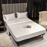 HULIANFU Luxury Bed Sheet Set Satin Silk Fitted Sheet Height 35cm 4pcs Sheet Set Queen King Flat Sheet Set Soild Color Bedding Set
