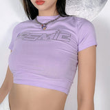 Hulianfu Women Y2k Crop Tops Short Sleeve Baby Tees for Teen Girls Summer Slim Fit Cropped Sweet T-Shirt Streetwear