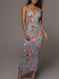 Sexy Spaghetti Strap Female Party Dress Summer Sleeveless V Neck Lace Patchwork Dress Women Floral Print Sheath Backless Dress