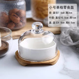 HULIANFU New Ceramic Dessert Bowl Snack Dish Taste Fruit Salad Ice Cream  Pudding Cup With Bamboo Tray Glass Cover Creative Tableware