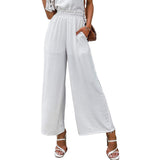 Hulianfu Autumn Summer Fashion Cotton Linen Pants Women Solid Fungus Edge High Waist Women's Trousers Wide Leg Casual Pants