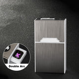 HULIANFU USB Double Arc Plasma Lighter Automatic Cigarette Case Metal Cigarette Boxes 20PCS Cigarette Holder Case Gadget For Men Gifts