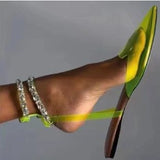 Summer Crystal Ankle Strap Women Flat Slide Sandals Pointed Toe Fashion Bridals Evening Dress Party Lady Shoe