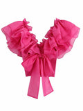 hulianfu summer chiffon blouse women transparent organza pink puff ruffle sleeve back bow blouse sexy slim short tops female camisole New