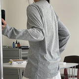 Hulianfu Summer Women's Casual Solid Color Round Neck Long Sleeve Loose T-Shirt
