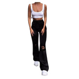 Hulianfu new style micro-bladed jeans women's ripped European and American high-waisted wide-leg flared trousers all-match loose