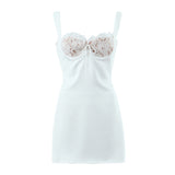 Hulianfu Spring Summer New Sexy Casual Lace Stitching Wavy Collar Halter Straps Bag Hip A-Line Short Mini Dress Women