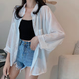 Hulianfu Shirts Women Sun Protection Loose All-match Summer Korean Style Casual Solid Tops Fashion Simple Chic Outerwear Thin Baggy Soft
