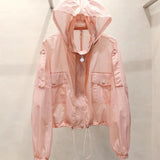 Hulianfu Summer Women Hooded Beach UV Jacket Female Long Sleeve Sun Protection Clothing Ladies Pink Sunscreen Casual Top
