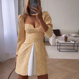 Hulianfu Elegant Patchwork Strap Dress Women High Split Backless Tube Top Dot Slim Vestidos Summer Sexy Fashion V-Neck Lady Robe