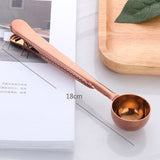 HULIANFU Two-in-one Stainless Steel Coffee Spoon Sealing Clip Kitchen Gold Accessories Recipient Cafe Expresso Cucharilla Decoration