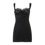 Hulianfu Spring Summer New Sexy Casual Lace Stitching Wavy Collar Halter Straps Bag Hip A-Line Short Mini Dress Women
