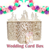 HULIANFU Wedding Card Box Wooden Elegant Cutout Hexagon Design Wedding Box 3D Classic Scene For Wedding Party Decoration